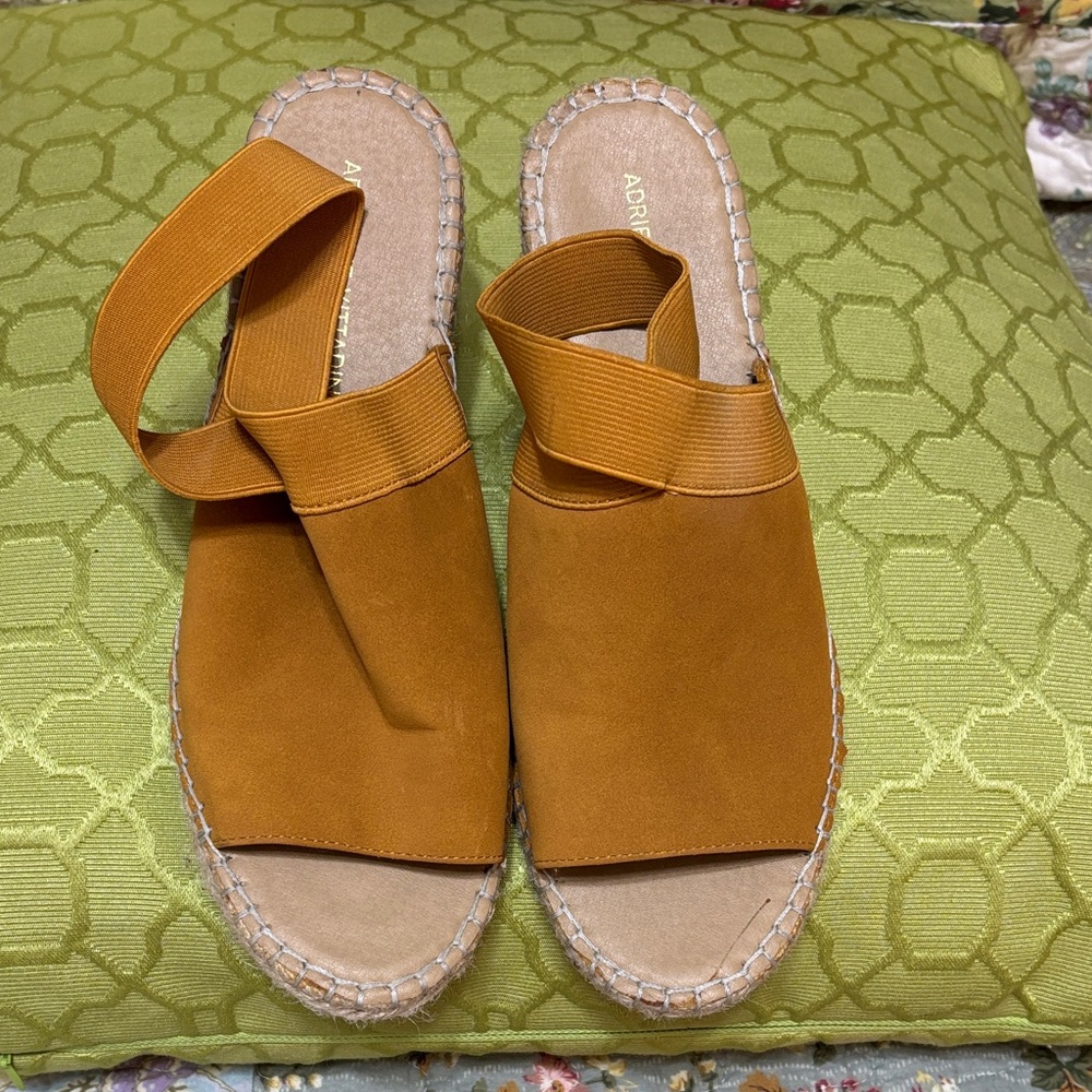 Adrianna Papell Mustard Ochre Espadrille Slide Sandals
